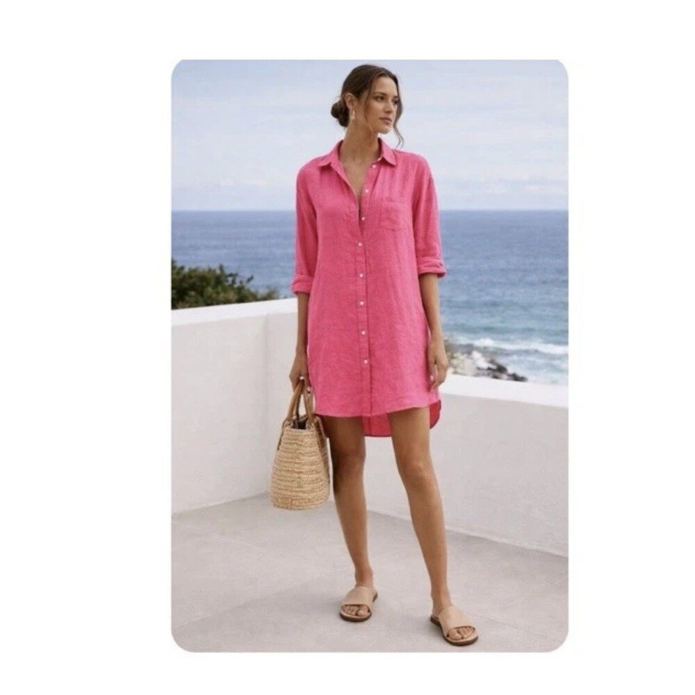 Frank & Eileen Top Shirt Small Adult Pink Mary Button Up Shirtdress Pocket Women - Picture 4 of 16